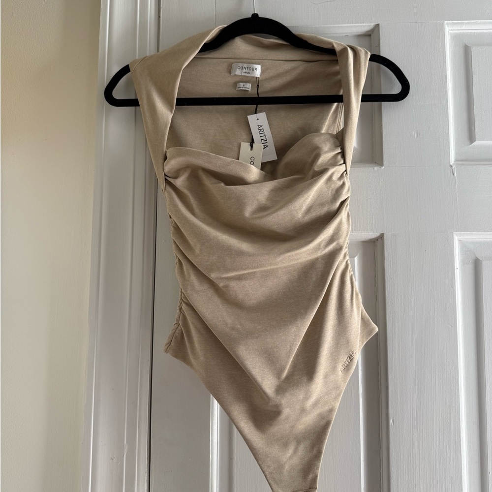 Aritzia Contour Beige Cowl Neck Bodysuit